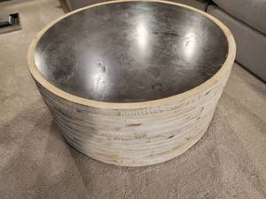 lot 55 image: Round Wood Coffee Table with Granite Top