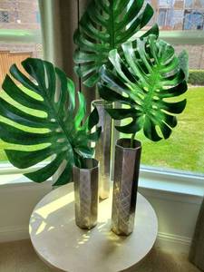 lot 78 image: Octagon Shaped Metal Vases with Faux Stems