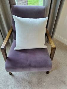 lot 80 image: Plum Velvet Chair with Wood Frame