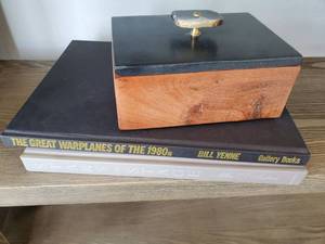 lot 101 image: Wood Box with Agate Knob & 2 Books