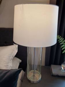 lot 112 image: Table Lamp with Clear Glass Body & Metal Base
