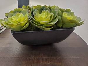 lot 143 image: Square Ceramic Container with 9 Faux Succulents