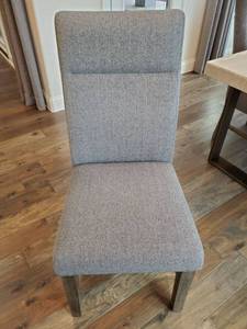 lot 165 image: 6 Grey Upholstered Side Chairs with Wood Legs