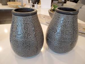 lot 170 image: Pair of Black Dot Ceramic Vases