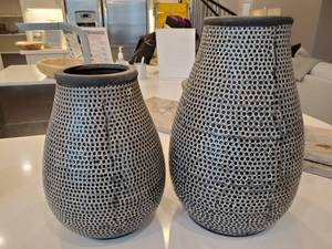 lot 172 image: Pair of Black Dot Ceramic Vases