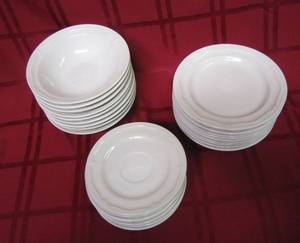 lot 768 image: Lot of Matching Ceramic Plates, Saucers, &amp Bowls