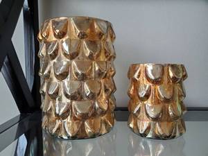 lot 25 image: Pair of Gold Mercury Glass VasesCandle Holders