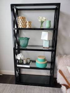lot 31 image: Black Lacquered Unit with Glass Shelves