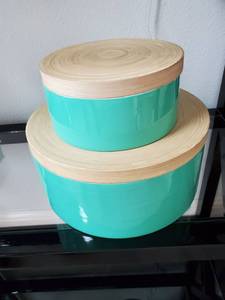 lot 30 image: Pair of Round Wood Lidded Containers