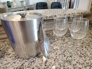 lot 39 image: Threshold Metal Ice Bucket with 4 Wine Glasses