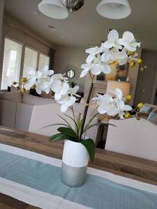 lot 48 image: Faux Orchids in Ceramic Vase