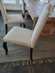 lot 49 image: Six Linen Dining Side Chairs