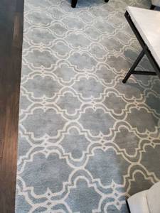 lot 69 image: Pottery Barn Scroll Tile Blue & Ivory Wool Rug