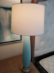 lot 96 image: Blue Glass Table Lamp with Gold Flecks