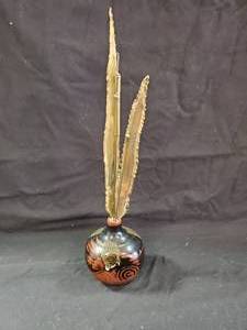 lot 38 image: Mid Century Vase with Laser Cut Brass Plants