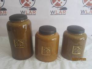 lot 5 image: 3 PC SET BROWN&nbsp DILEEP CERAMIC CROCK KITCHEN STORAGE CANISTERS MADE IN INDIA&nbsp
