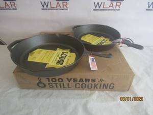 lot 15 image: TOTAL OF 2 NEW IN BOX LODGE CAST IRON SKILLETS&nbsp&nbsp10 12  &amp 12 &nbsp