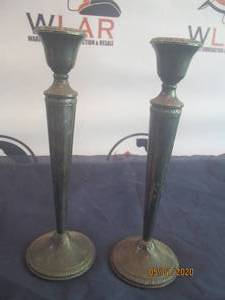 lot 52 image: SET OF VINTAGE CROWN STERLING SILVER CANDLE STICKS