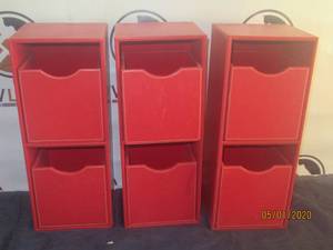 lot 84 image: TOTAL OF 3 RED 2 DRAWER COUNTERTOP STORAGES&nbsp
