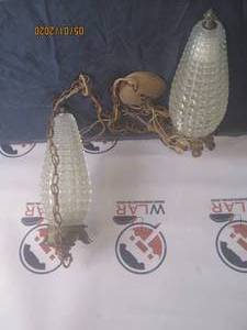 lot 96 image: VINTAGE MID CENTURY HANGING DOUBLE SWAG LIGHT LAMP CLEAR GLASS&nbsp