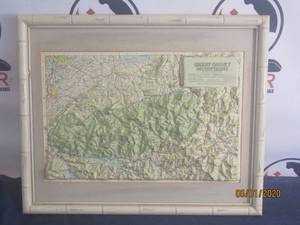 lot 99 image: ANTIQUE GREAT SMOKY MOUNTAIN NATIONAL PARK RAISED RELIEF AREA MAP FRAMED&nbsp&nbsp- 17 H X 21 L&nbsp