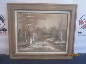 lot 107 image: VINTAGE BROWN &amp WHITE WINTER WONDERLAND&nbsp OIL PAINTING ON&nbsp CANVAS BY ANTONIO