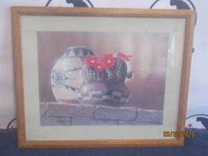 lot 108 image: VINTAGE POTTED CACTUS BERNARD FRAMED WALL ART SIGNED &amp DATED PAUL&nbsp L LOPEZ 1989