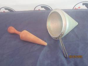 lot 152 image: VINTAGE CONE RICER WITH WOODEN PESTLE&nbsp