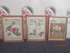 lot 171 image: TOTAL OF 3 NORMAL ROCKWALL FRAMED POST COVERS&nbsp- 1925 TACKLED&nbsp- 1938 THE LETTERMAN&nbsp- 1952 LOSING THE GAME&nbspALL 14 H X 11 L