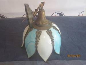 lot 215 image: VINTAGE LOTUS PENDANT&nbsp METAL GLASS CEILING LIGHT&nbsp