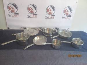lot 220 image: TOTAL OF 11 PC SALT STAINLESS STEEL COOKWARE&nbsp