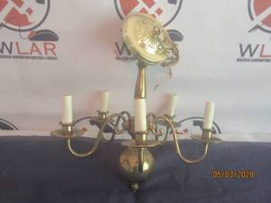 lot 283 image: VINTAGE 5 ARM BRASS CHANDELIER&nbsp
