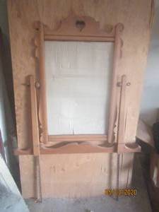 lot 360 image: ANTIQUE OAK WOOD TILT MIRROR FOR DRESSER-MIRROR IS PRESENT AND NEEDS TO BE PUT ON&nbsp&nbsp