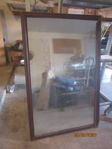lot 368 image: ANTIQUE WOOD FRAMED WALL MIRROR&nbsp &nbsp51 H X 30 L&nbsp&nbsp- FRAME NEEDS REPAIRING SEE PICS&nbsp