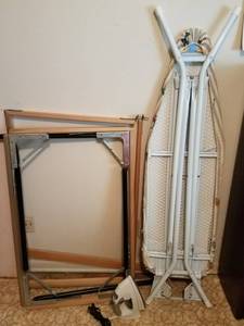 lot 108 image: LOT OF QUILTING FRAMES, IRONING BOARD AND IRON