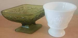 lot 209 image: CARNIVAL GLASS DISH AND MILK GLASS DISH