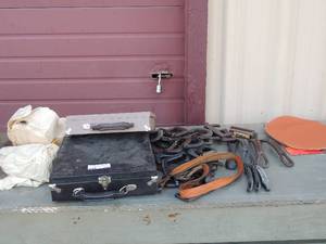 lot 445 image: Handles for briefcases suitcases, sandpaper and more.