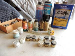lot 387 image: Lot of stained glass materials-paints, seals, protectors acid copper plating solution