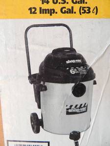 lot 361 image: Rolling shop vac inside original box Model #92P65-A  14 gallon 12 AMP.