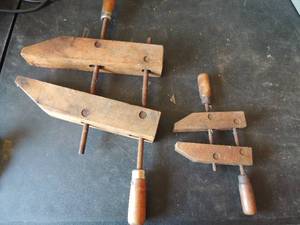 lot 379 image: 2 wood clamps- Jorgensen Adjustable Clamp Co #2 12� Parallel Wood Clamps  &Vintage Wetzler Clamp Co. No. R-6