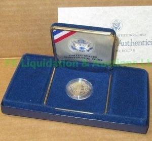 lot 2 image: 14 ounce Gold Bicentennial of the Constitution commemorative coin with COA