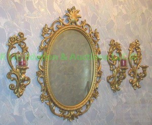 lot 8 image: Matching ornate wall mirror and sconce set
