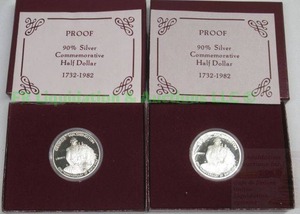 lot 217 image: 90% Silver Washington commemorative coin (2 total)