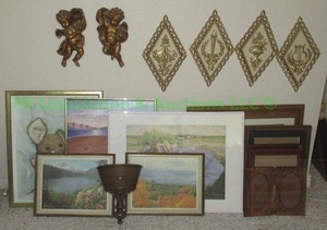 lot 86 image: Assorted framed art and wall decor