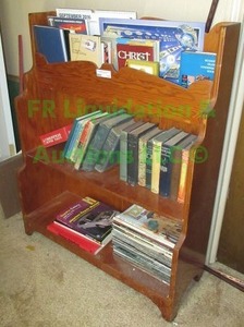 lot 117 image: Vintage & Antique books plus wood book shelf 40 x 32 x 11