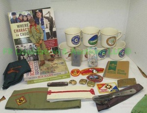 lot 114 image: Vintage Boy Scouts of America collectibles including cups, pocket knife and more