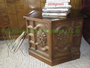 lot 127 image: Retro hexagon shape end table plus contents 30 x 30 x 20 matches lot 167