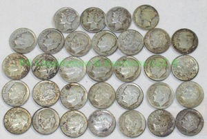 lot 258 image: Silver pre 1965 Roosevelt and Mercury head dimes