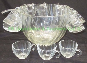 lot 236 image: Vintage glass punch bowl set complete