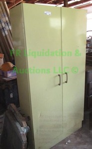 lot 450 image: Metal storage cabinet plus contents 60 x 30 x 12